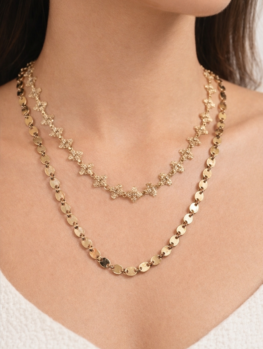 Women's Stunning Gold Fancy-Disc Filigree Clover Layered Long Necklace, 40-inch